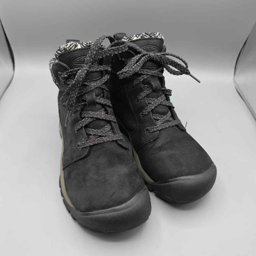 KEEN Kaci II Boots Womens 7 Black Leather Ankle Knit Snow Winter 100 G Insulated